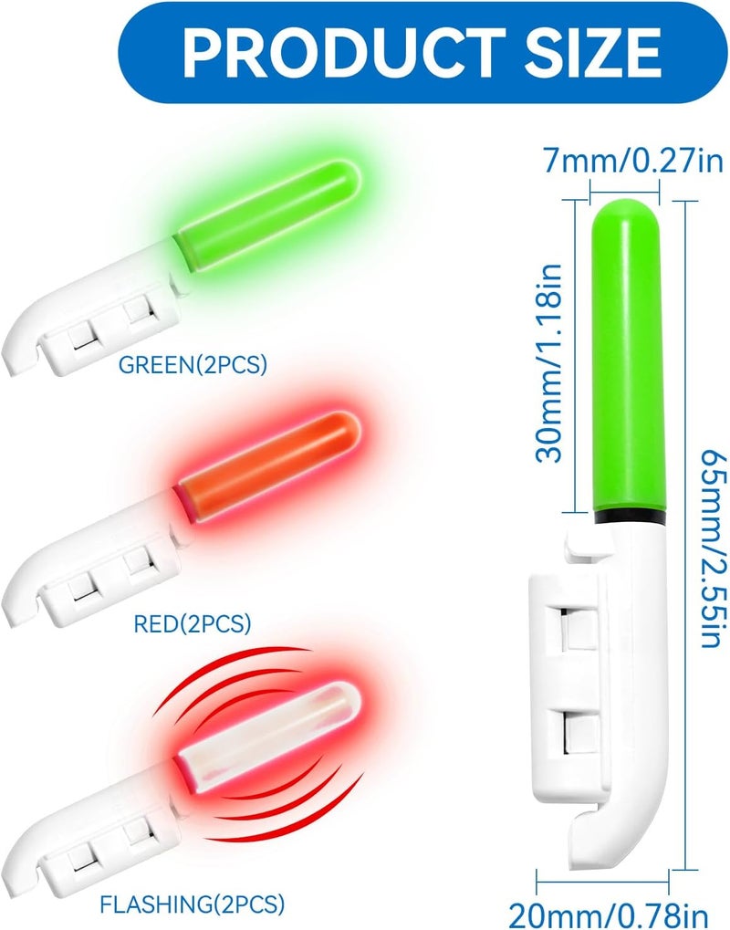DunkTeam 6PCS Night Fishing Rod Fish Strike Alert, Fishing Glow Sticks, LED Fishing Alarm, Fishing Bite Alarm Light with 8PCS CR425 Battery - Image 2